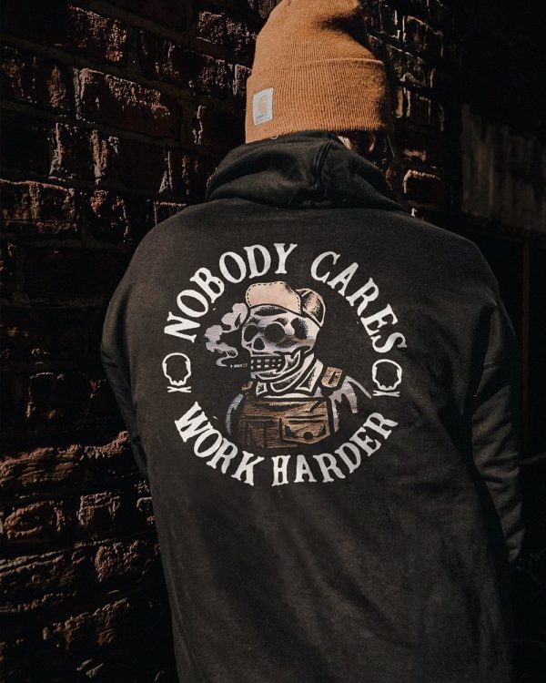 Nobody Cares Work Harder Skull Printed Casual Men's Hoodie