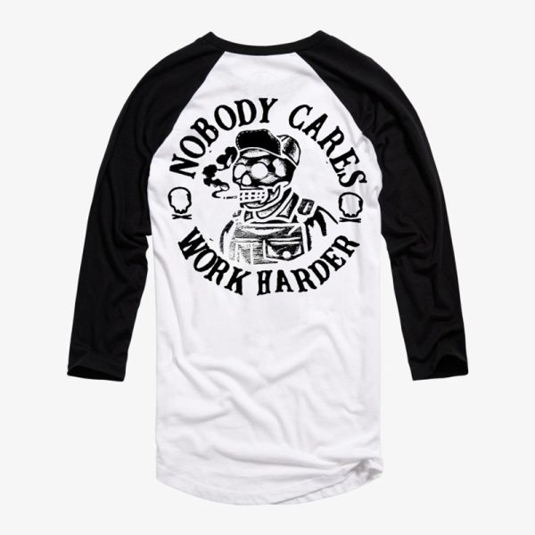 Cool Nobody Cares Work Harder Skull Printed Patchwork T-Shirt